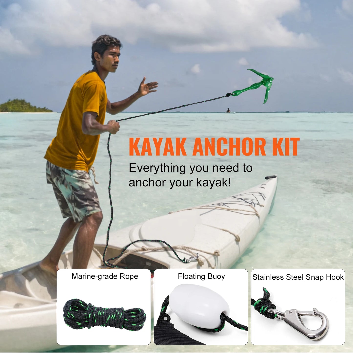 SucceBuy Kayak Anchor Kit With Buoy and Rope Storage Bag for Reliable Anchoring System