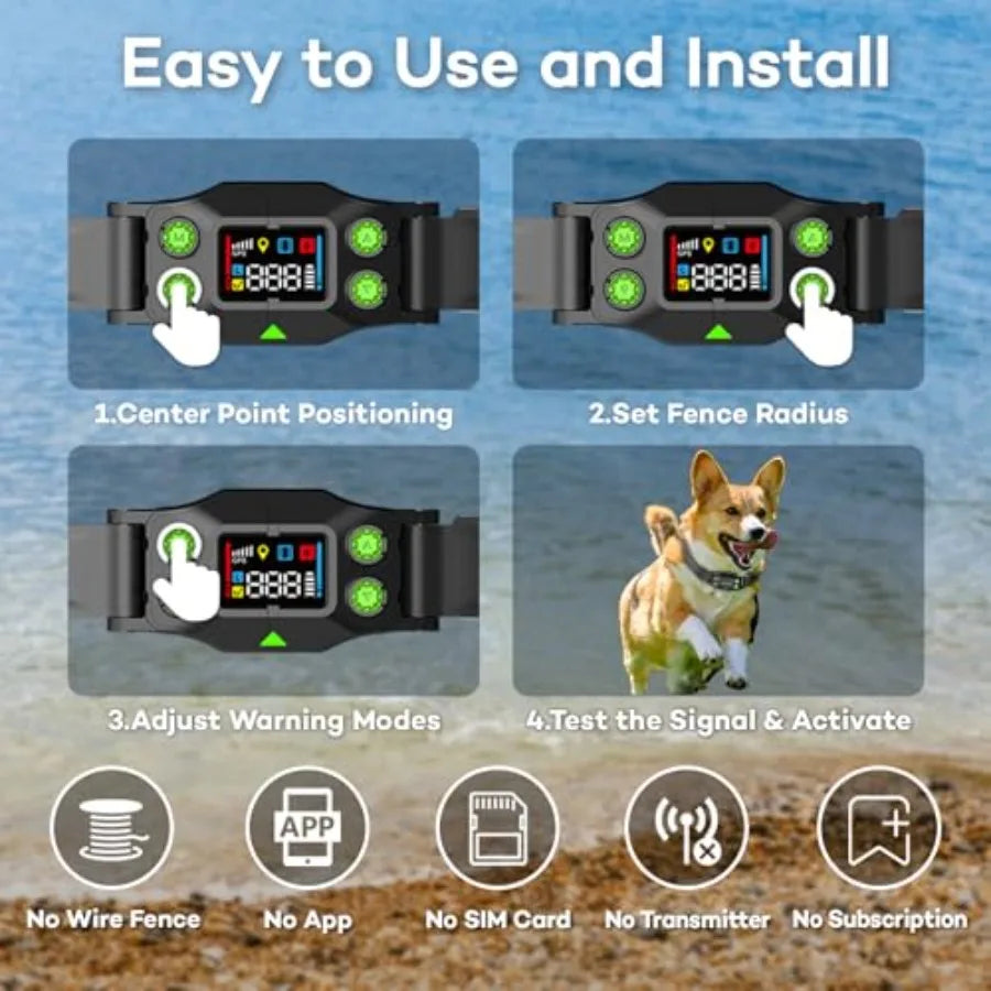 GPS Wireless Dog Fence Collar 3 Training Modes IPX7 Waterproof