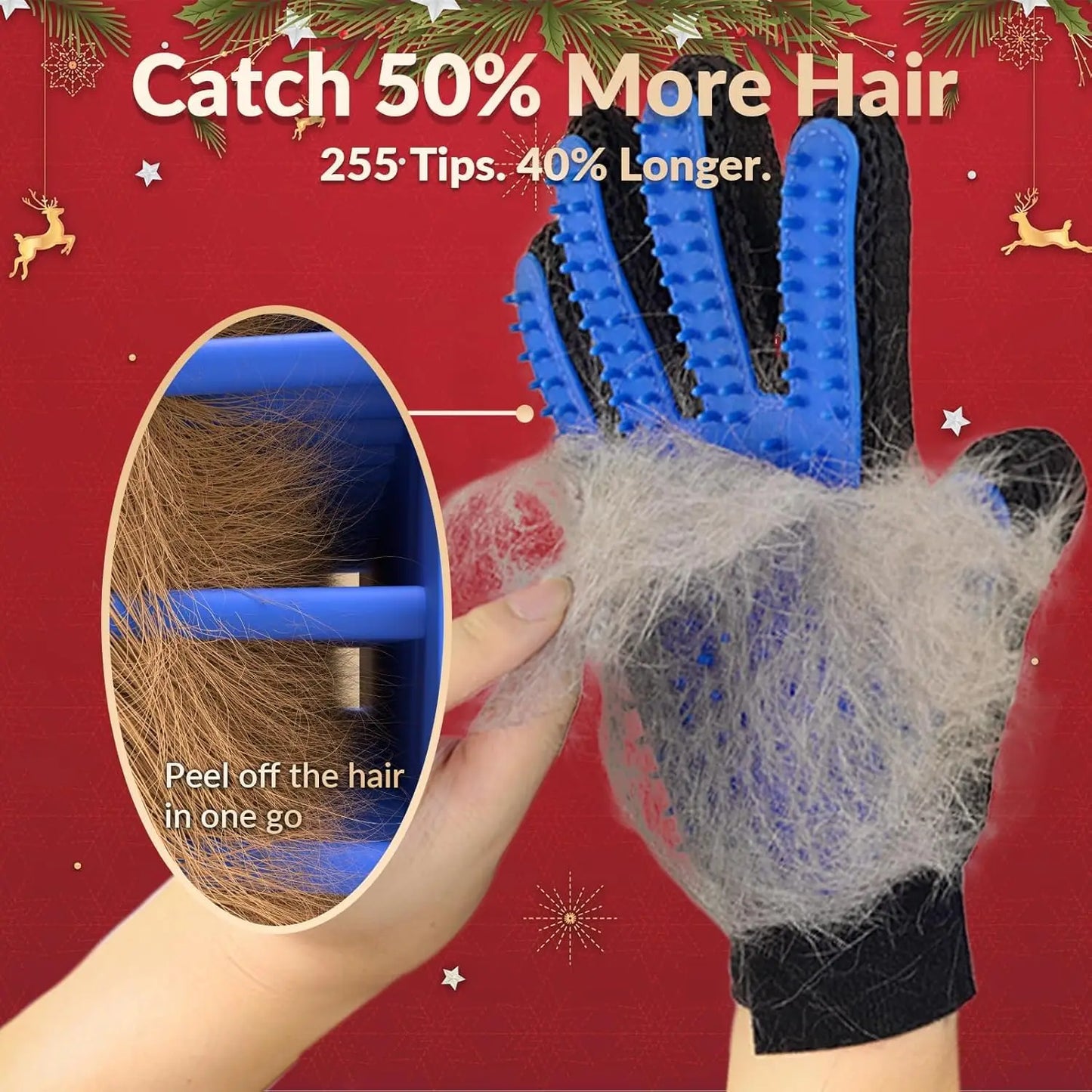 Pet Hair Remover Gloves – Gentle Shedding Brush for Dogs, Cats & Horses with Long or Short Hair – Blue, 1 Pair