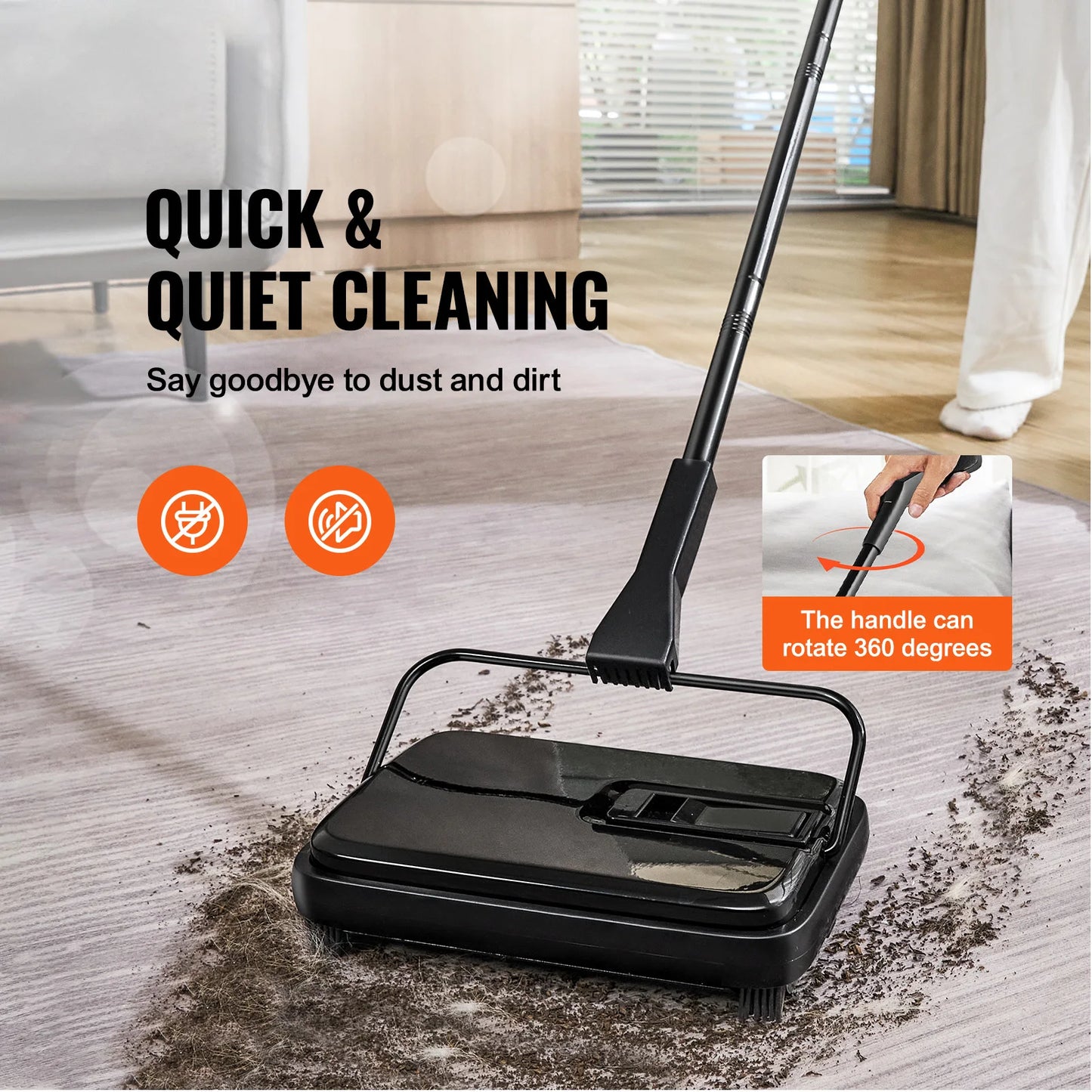 SucceBuy Manual Carpet Sweeper 7.87 in Sweeping Paths 300ml Dustbin Capacity w/ Comb for Home Rugs Hardwood Surfaces Wood Floors