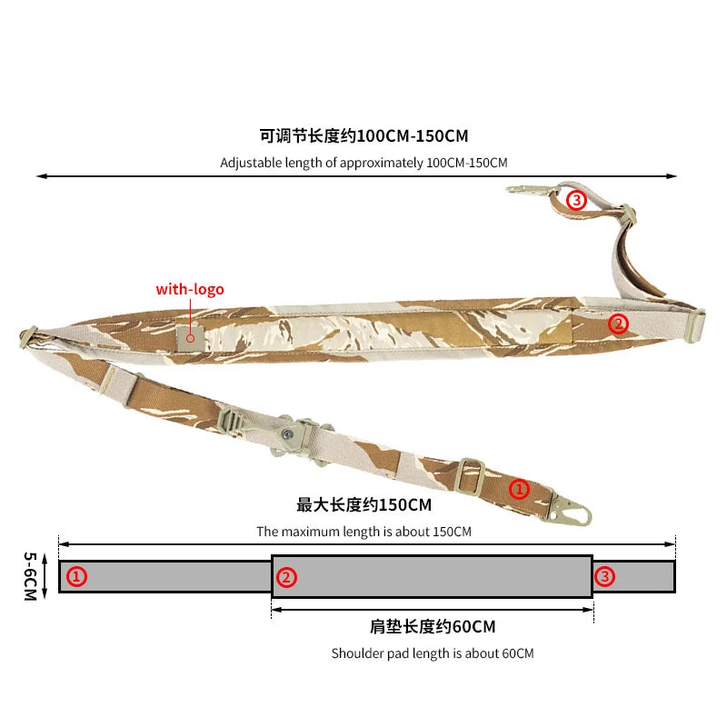 Tactical Rifle Sling Modular Strap Removable 2 Point / 1 Point 2.25" Padded Slingster Combat Shooting Hunting Accessories