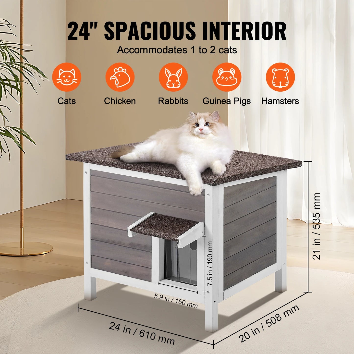 SucceBuy Outdoor Cat House Weatherproof Shelter With Foam Insulation