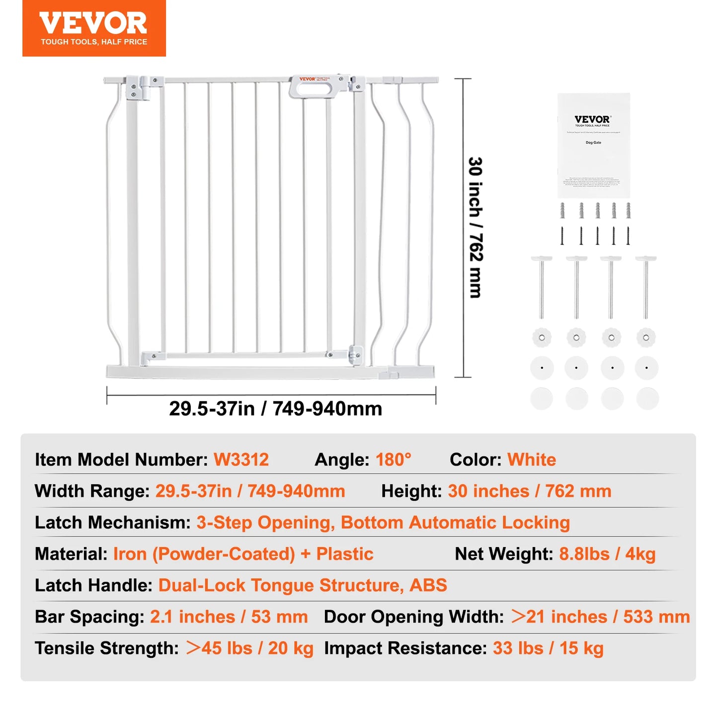 VEVOR Baby Gate Pressure Mount Walk Through Pet Gate