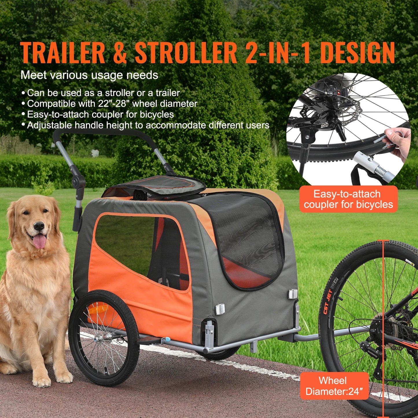 SucceBuy 2-In-1 Dog Bike Trailer Stroller
