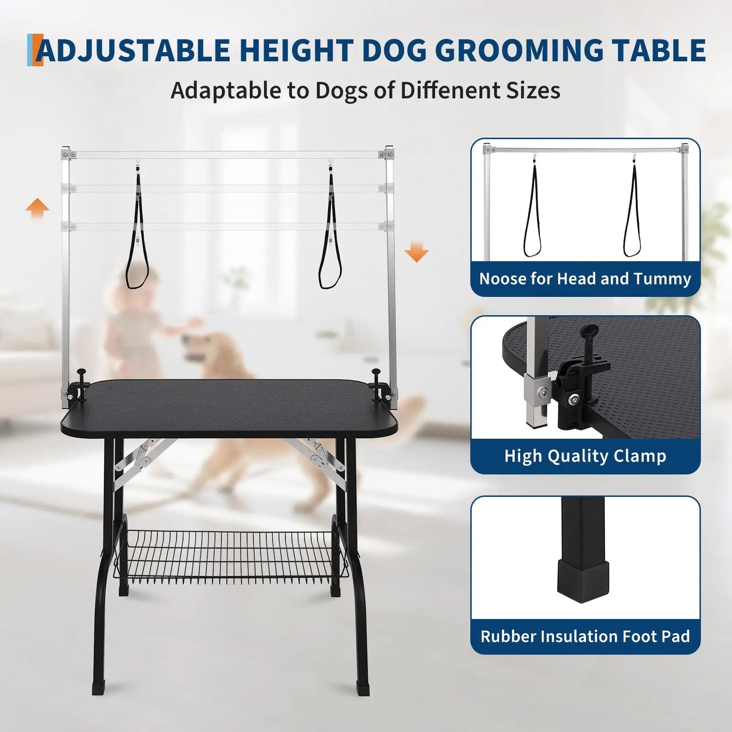 HiMISSCN Foldable Dog Grooming Table With Height Adjustable Arms Noose