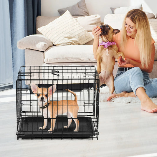 JHK Folding Metal Wire Dog Cage With Leakproof Pan Tray