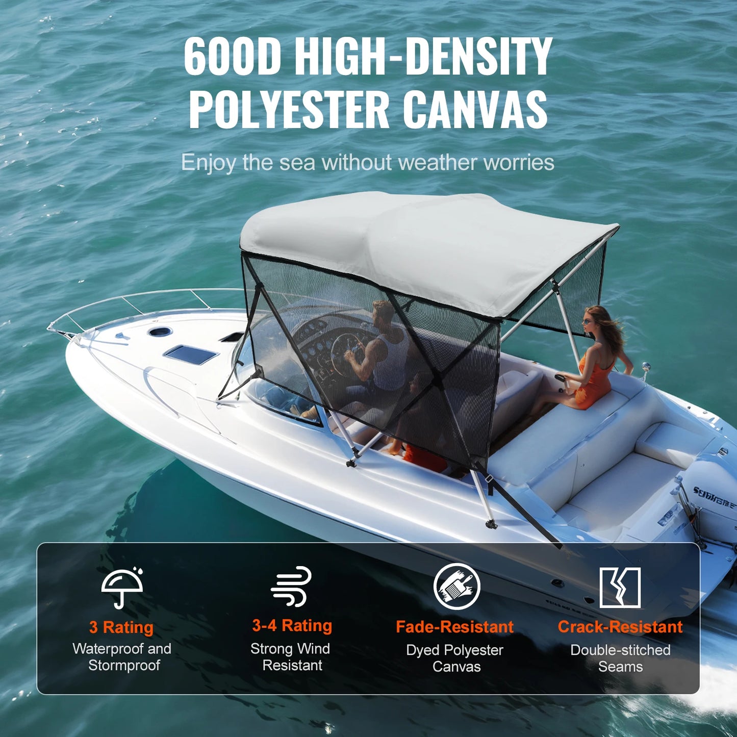 SucceBuy Bimini Top Boat Cover With Detachable Mesh Sidewalls PremiumQualityDurable