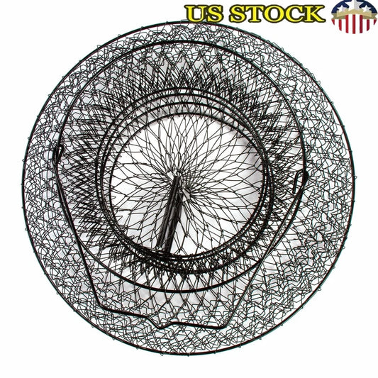 Collapsible Fishing Basket with Spring Loaded Trap Doors Bottom Reinforcement Ring Portable Fish Container Easy Maneuvering