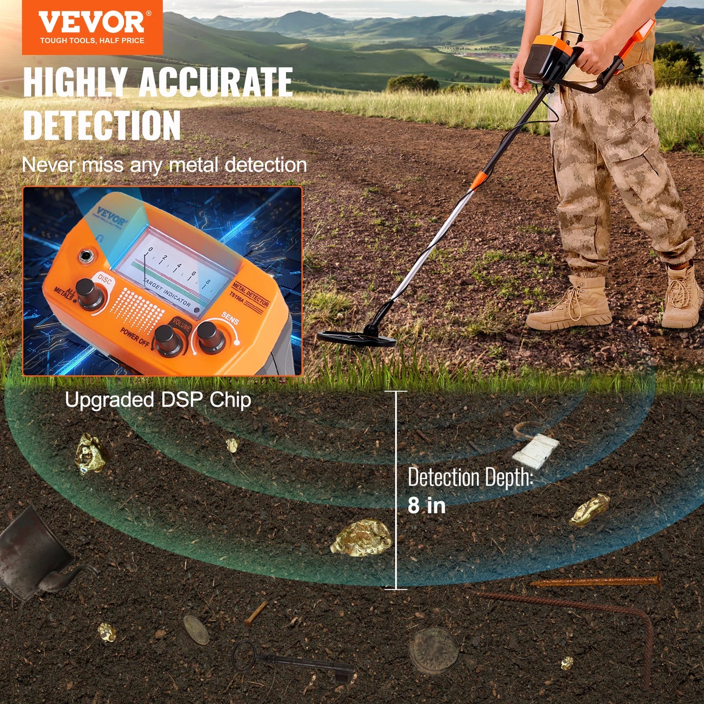 SucceBuy Metal Detector With Waterproof Search Coil And Adjustable Stem