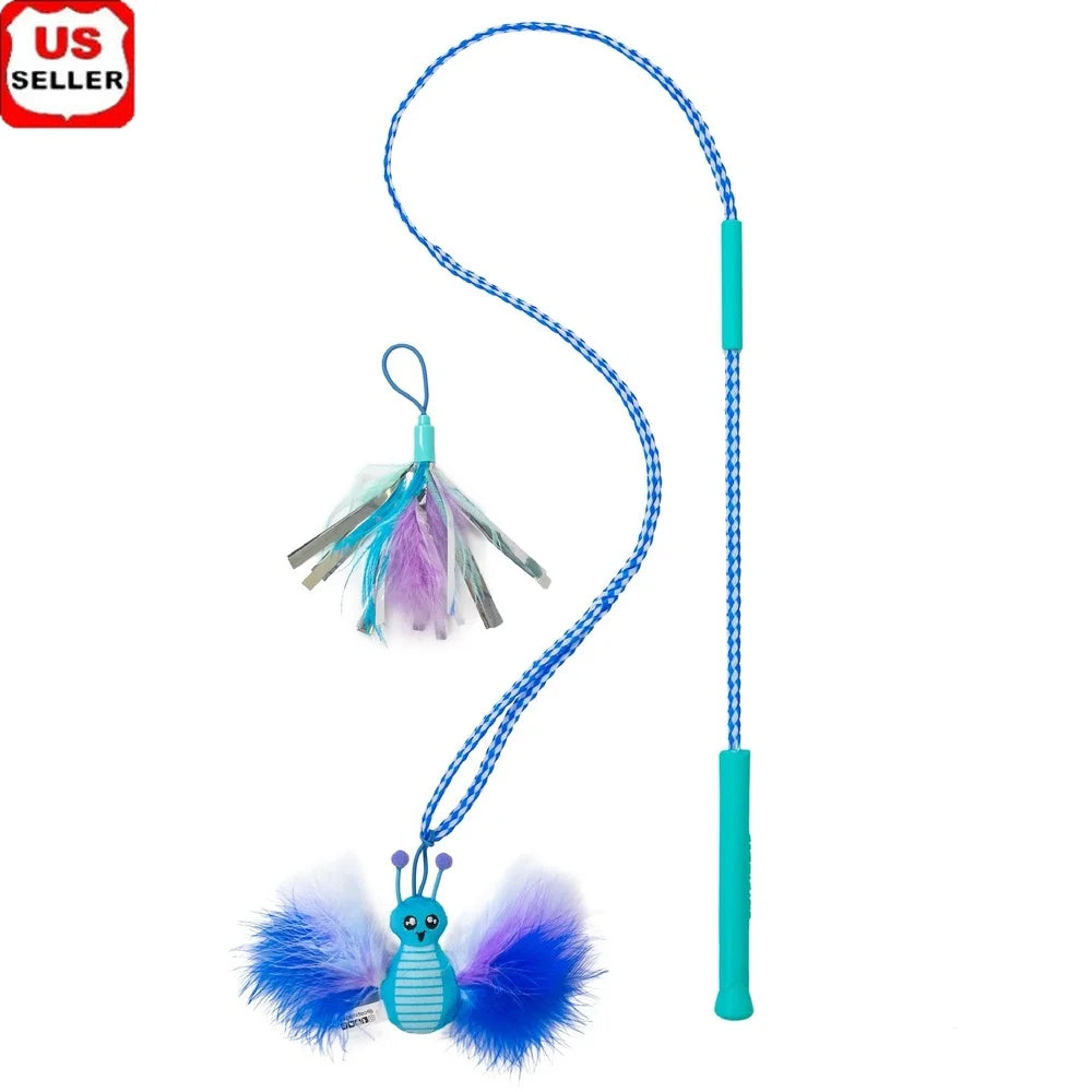 Cat Wand Interactive Toy With Catnip Feathers And Crinkle Sounds