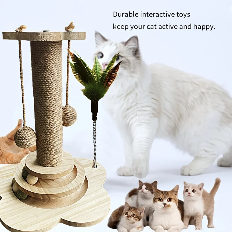 Indoor Cat Scratching Post With 2 Layer Ball Track Toy
