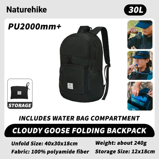 Naturehike 30L Silicone Folding Backpack Lightweight Portable Waterproof Outdoor Camping Hiking Shoulder Bag for Travel Airplane