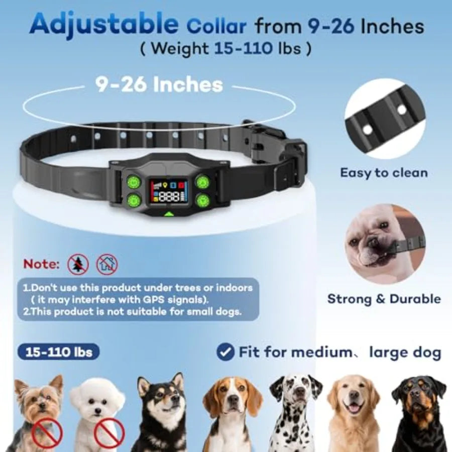 GPS Wireless Dog Fence Collar 3 Training Modes IPX7 Waterproof