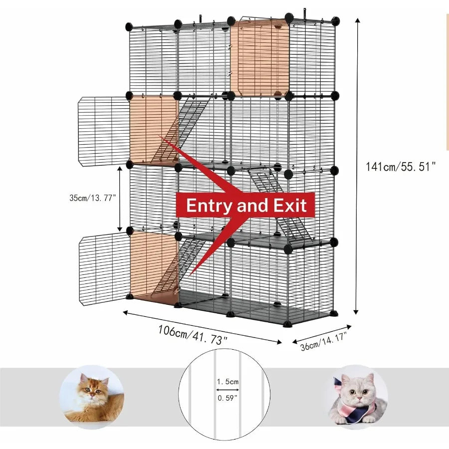 3 Tier Indoor Wire Cat Cage With DIY Playpen Design