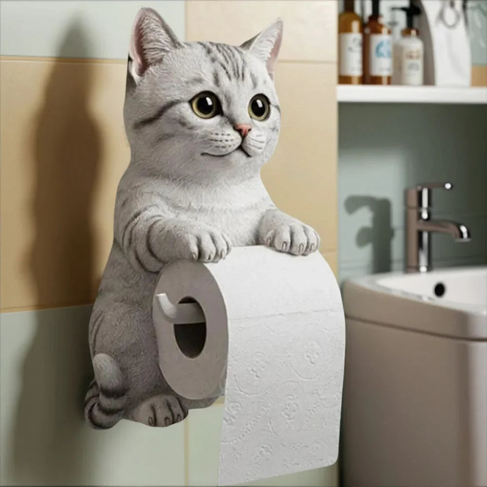 Cat Toilet Paper Holder Cat Toilet Roll Holder Wall Mounted Roll Rack Cute Dispenser for Dorm Home RV Restroom Travel Kitchen