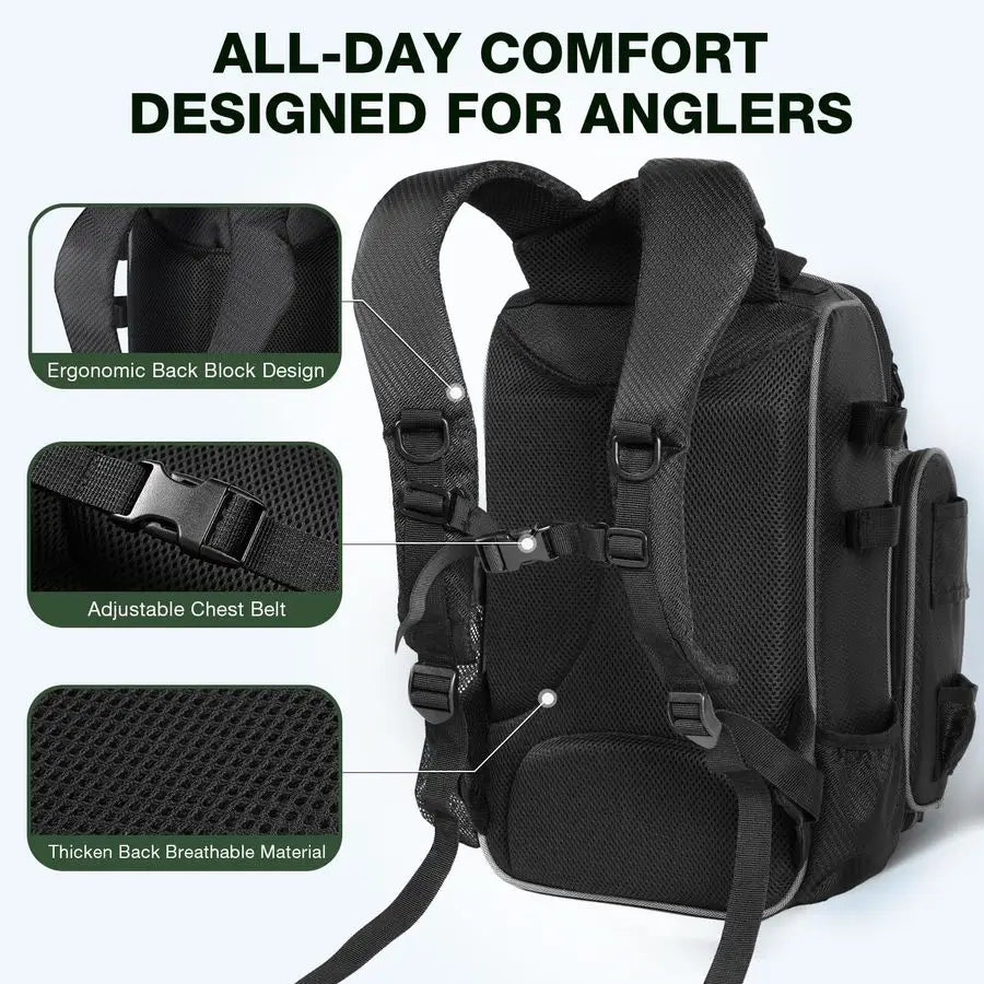 XMSJ Fishing Backpack With Rod Holders And Tackle Storage
