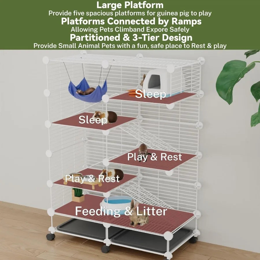 Guinea Pig Cage 5 Tier Wheels Removable Tray Small Animals