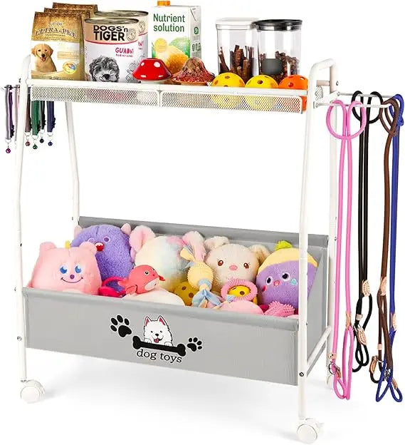 Two Tier Mobile Dog Toy Storage Basket Organizer Living Room