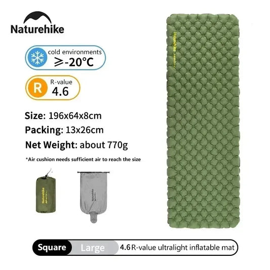 Naturehike Portable Inflatable Mattress R4.6 Lightweight Outdoor Travel Camping Mat Single Moisture-proof Air Mat