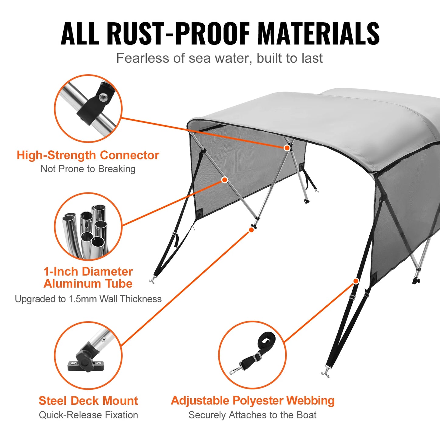 SucceBuy Bimini Top Boat Cover With Detachable Mesh Sidewalls PremiumQualityDurable