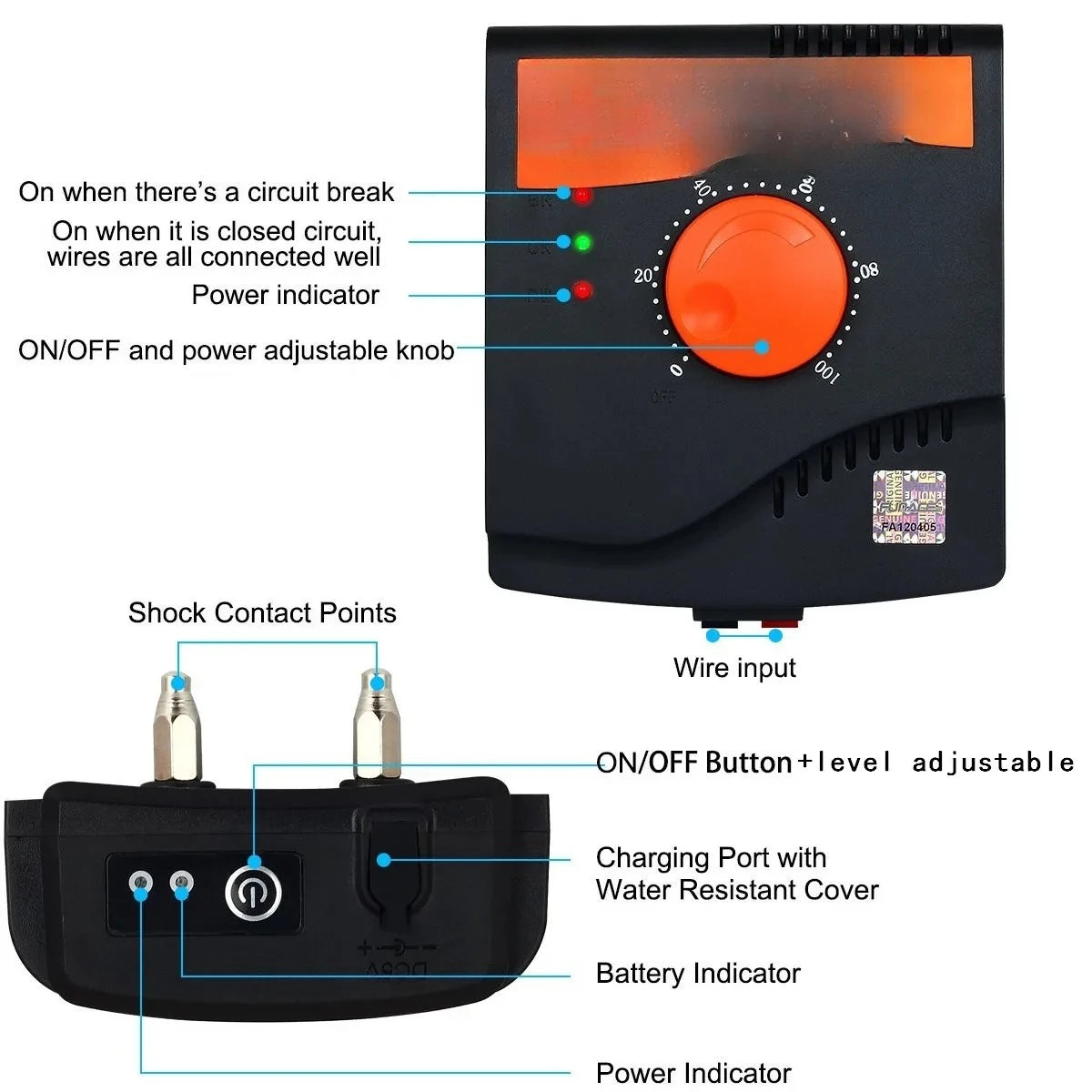 TP16 Dog Electric Fence Training Collar, Rechargeable Waterproof, 6 Levels
