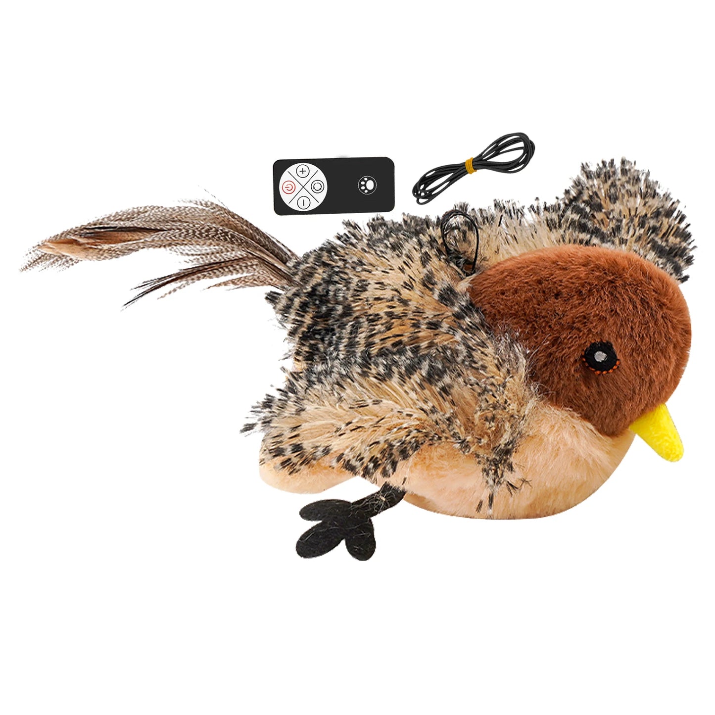NONECN Remote Control Interactive Chirping Bird Plush Toy for Cats
