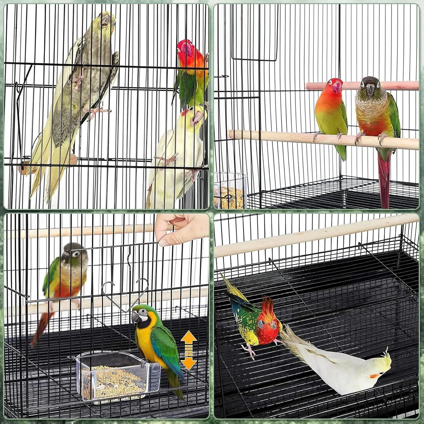 Portable Bird Cage Carrier, Travel Parrot Cage with 2 Perches, 2 Food Bowls and Tray Metal Parakeet Cages for Cockatiels