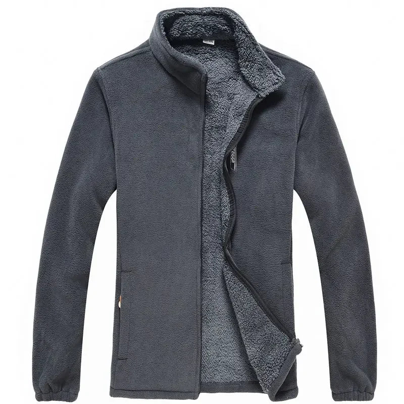 Men's Windproof Fleece Zip Up Stand Collar Jacket