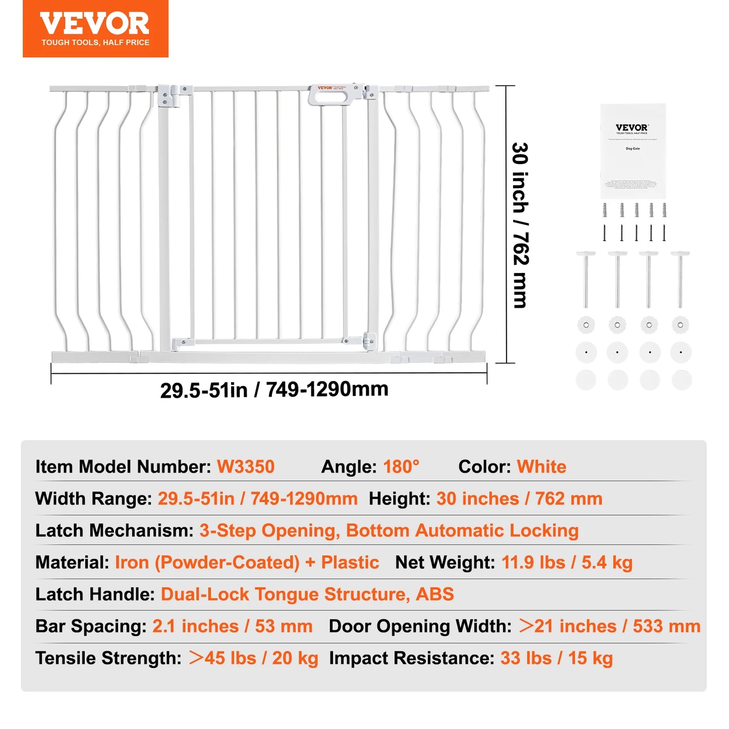 VEVOR Baby Gate Pressure Mount Walk Through Pet Gate