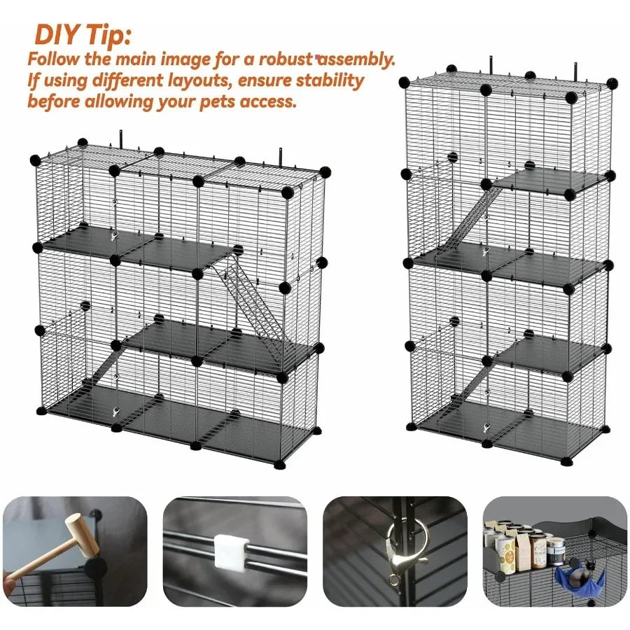 3 Tier Indoor Wire Cat Cage With DIY Playpen Design