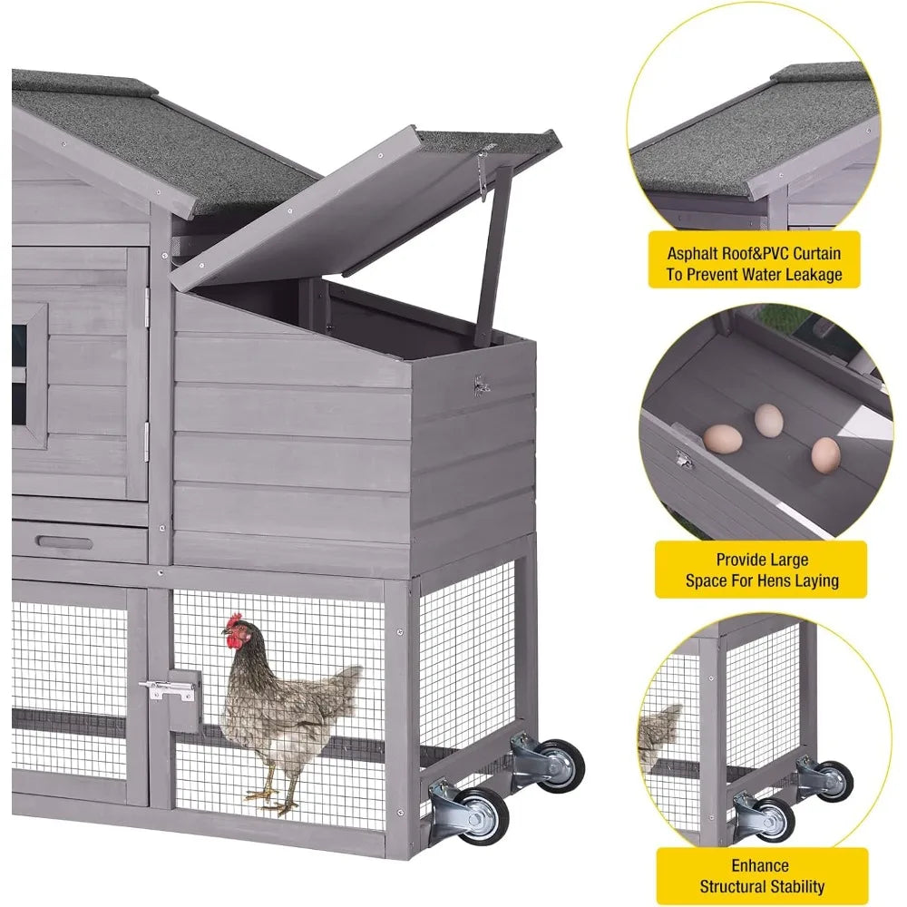 Wooden Mobile Chicken Coop With Wheels Nesting Box And Run
