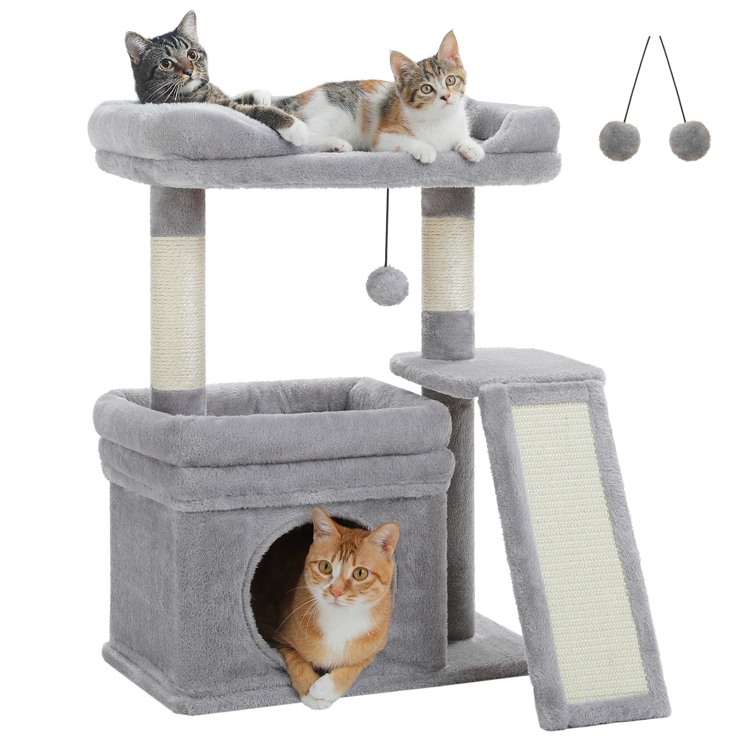 PAWZ Road Indoor Cat Tree Tower With Sisal Scratching Post And Wide Top Perch Cat Condo
