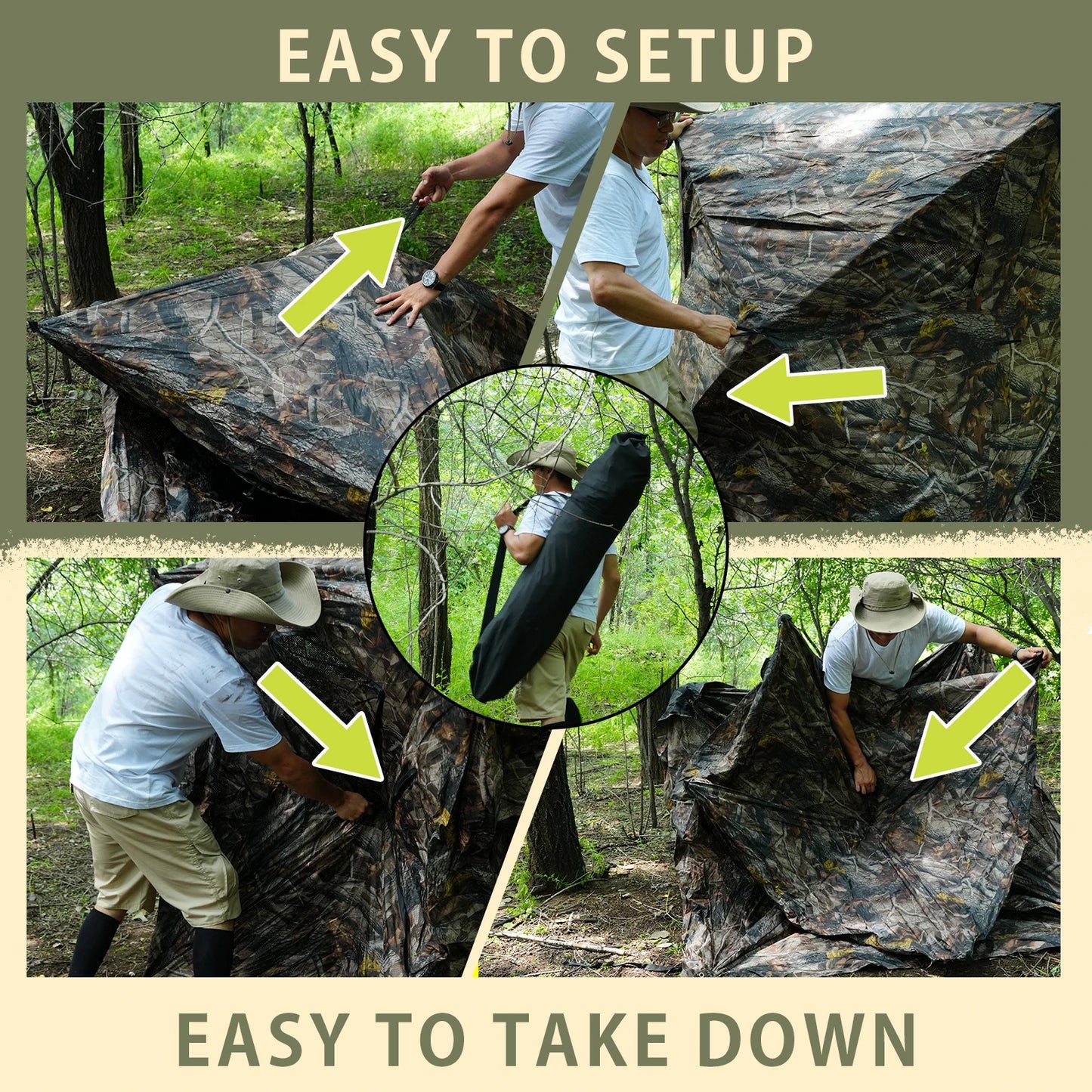 All-Terrain 360° See-Through Hunting Blind, Camouflage Pop-Up Tent for 2-3 Persons with Carry Bag