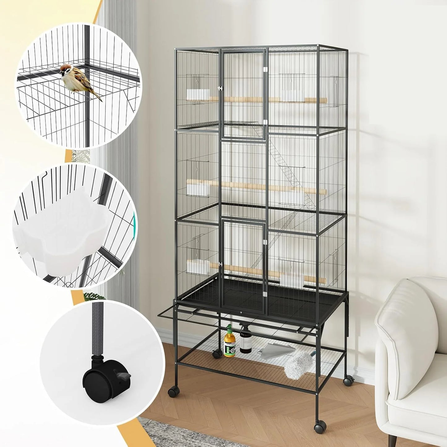 69 Inch Large Bird Cage Bird Cage with Rolling Storage Stands Feed Bowls Wide Tall Parrot Cage For Parakeets Conures Cockatiel