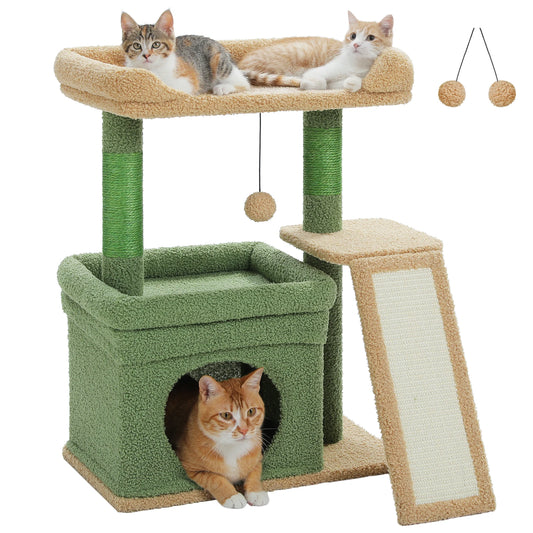 PAWZ Road Indoor Cat Tree Tower With Sisal Scratching Post And Wide Top Perch Cat Condo