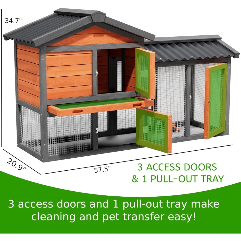 Wooden Outdoor Duck Coop 2 Tier Hen House All Weather Poultry Shelter