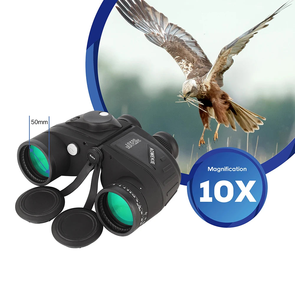 10x50 Binoculars With Rangefinder And Compass Waterproof Design