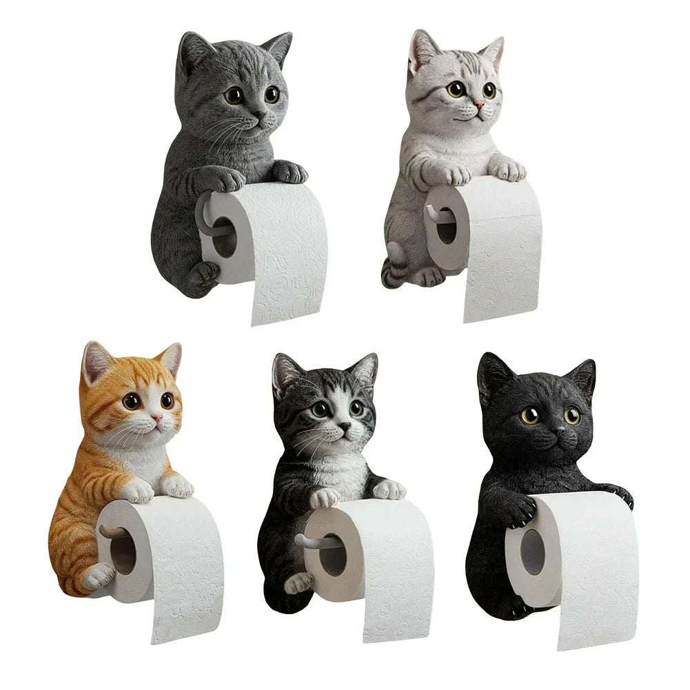 Cat Toilet Paper Holder Cat Toilet Roll Holder Wall Mounted Roll Rack Cute Dispenser for Dorm Home RV Restroom Travel Kitchen