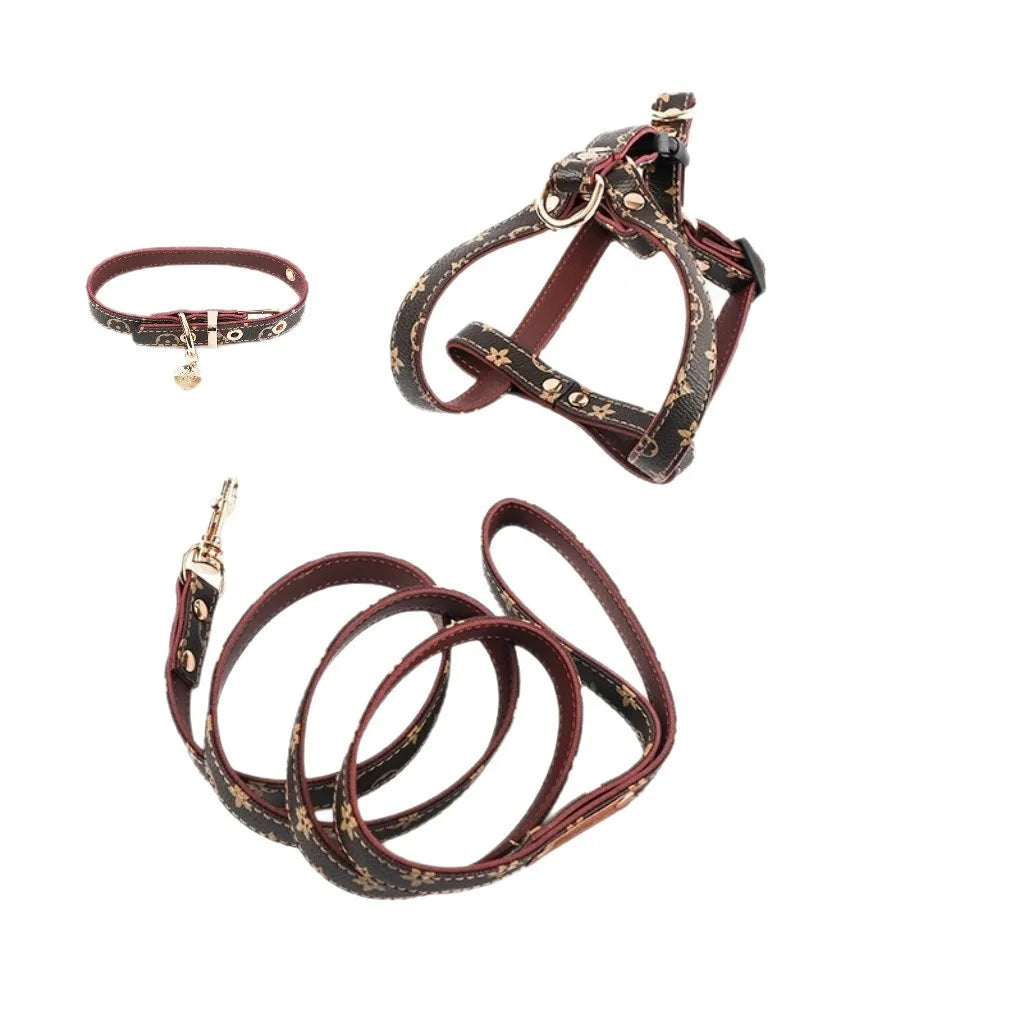 Vintage Plaid Lightweight Dog Three-Piece Set Pet Adjustable Harness Leash Collar Set for Small and Medium Dog Puppy Accessories