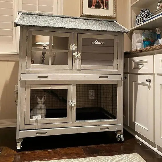 Rabbit Hutch Outdoor Cage With Wheels And Removable Wire Rack