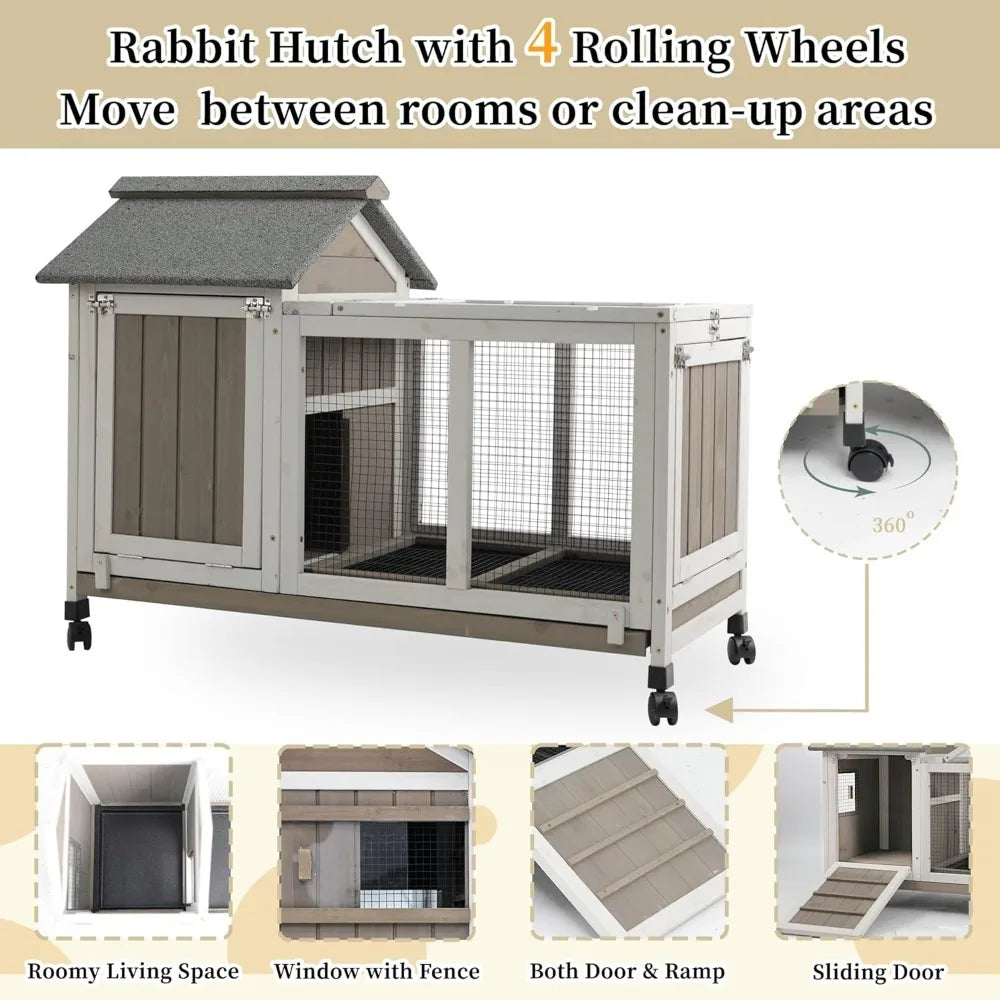 2 Story Outdoor Rabbit Hutch Wooden Cage For Pets Durable