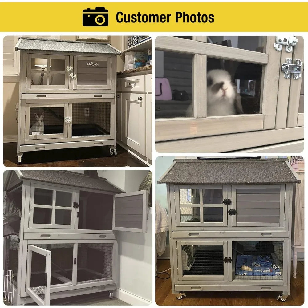 Rabbit Hutch Outdoor Cage With Wheels And Removable Wire Rack