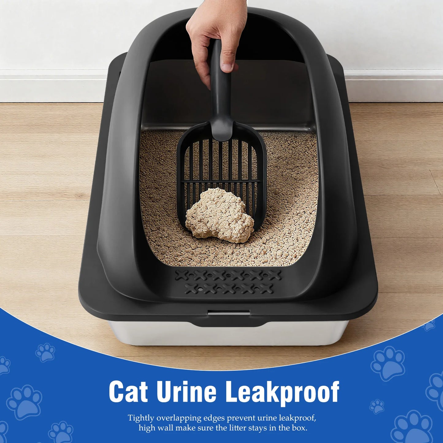 Stainless Steel Cat Litter Box With Lid, Scoop And Mat