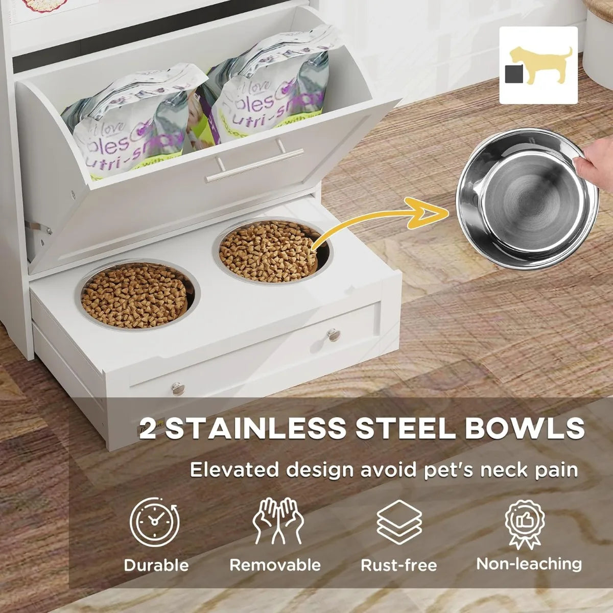 XMSJ PawHut Dog Feeding Station With Raised Bowls And Storage