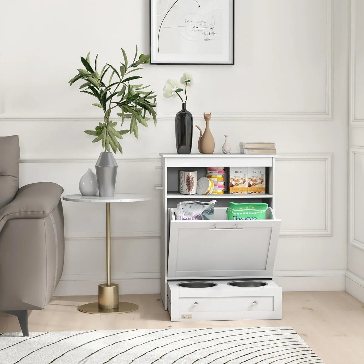 XMSJ PawHut Dog Feeding Station With Raised Bowls And Storage