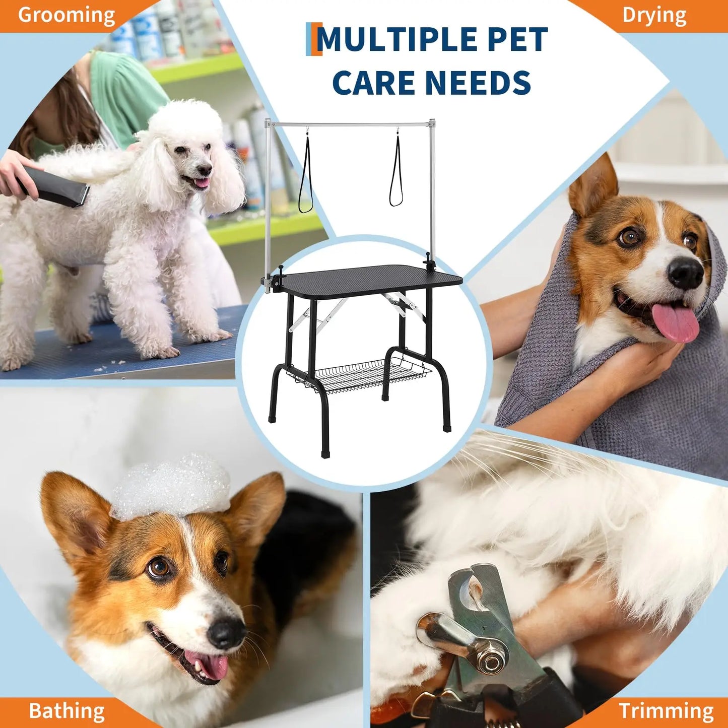 HiMISSCN Foldable Dog Grooming Table With Height Adjustable Arms Noose