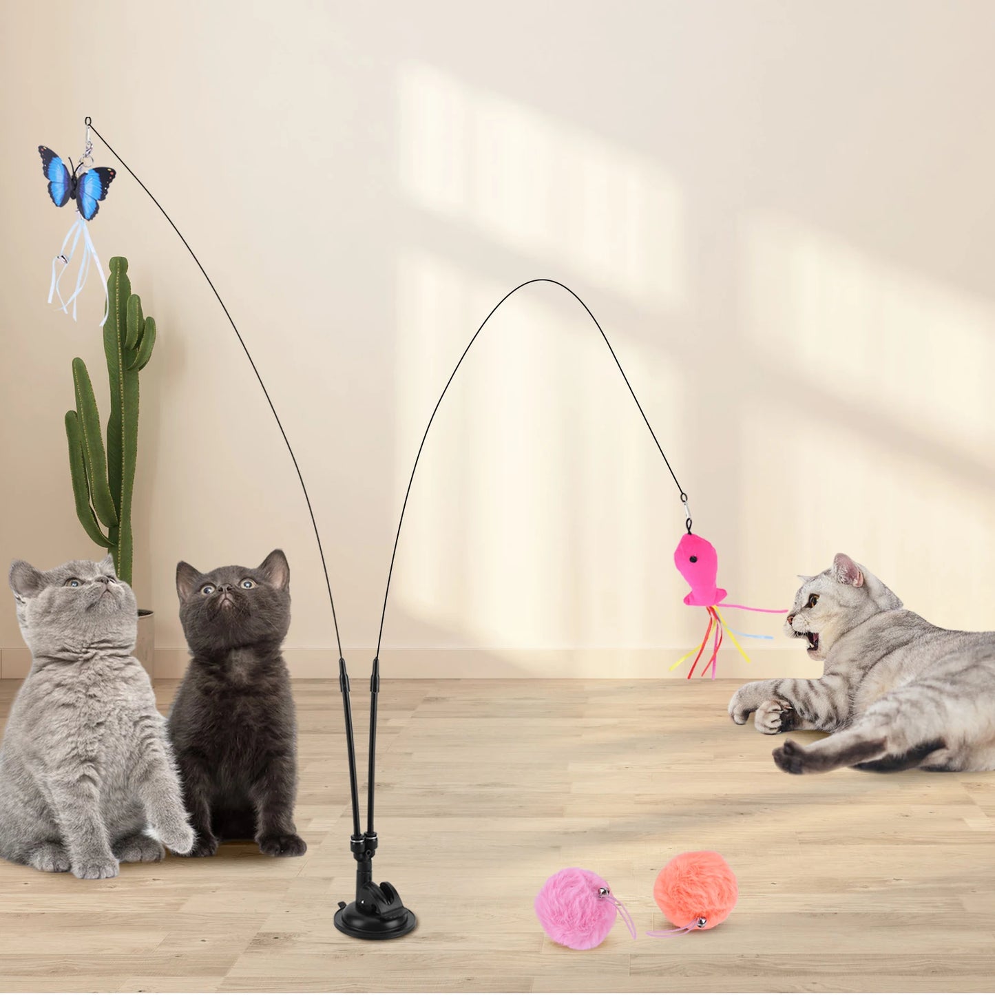 Shunmaii Pet Cat Toy Set With Suction Cup Teaser Stick
