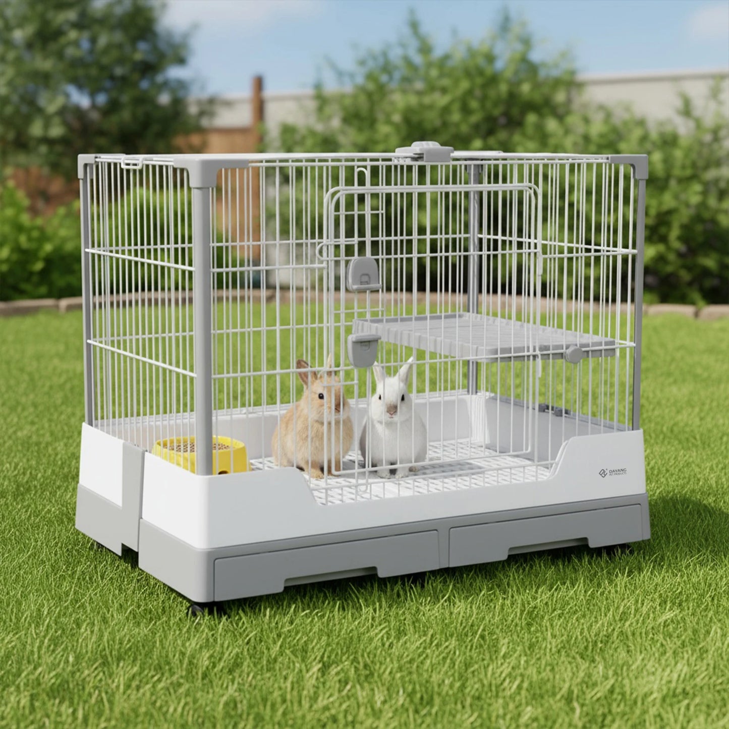Gravity Lock Rabbit Cage With Pull Out Tray Wheeled Hutch