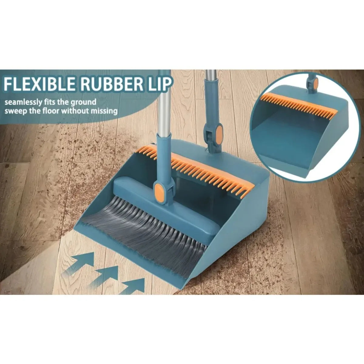 Adjustable Long Handle Broom and Dustpan Combo Set for Home Kitchen Office Lobby Floor Cleaning, Indoor Sweeping Tools Set