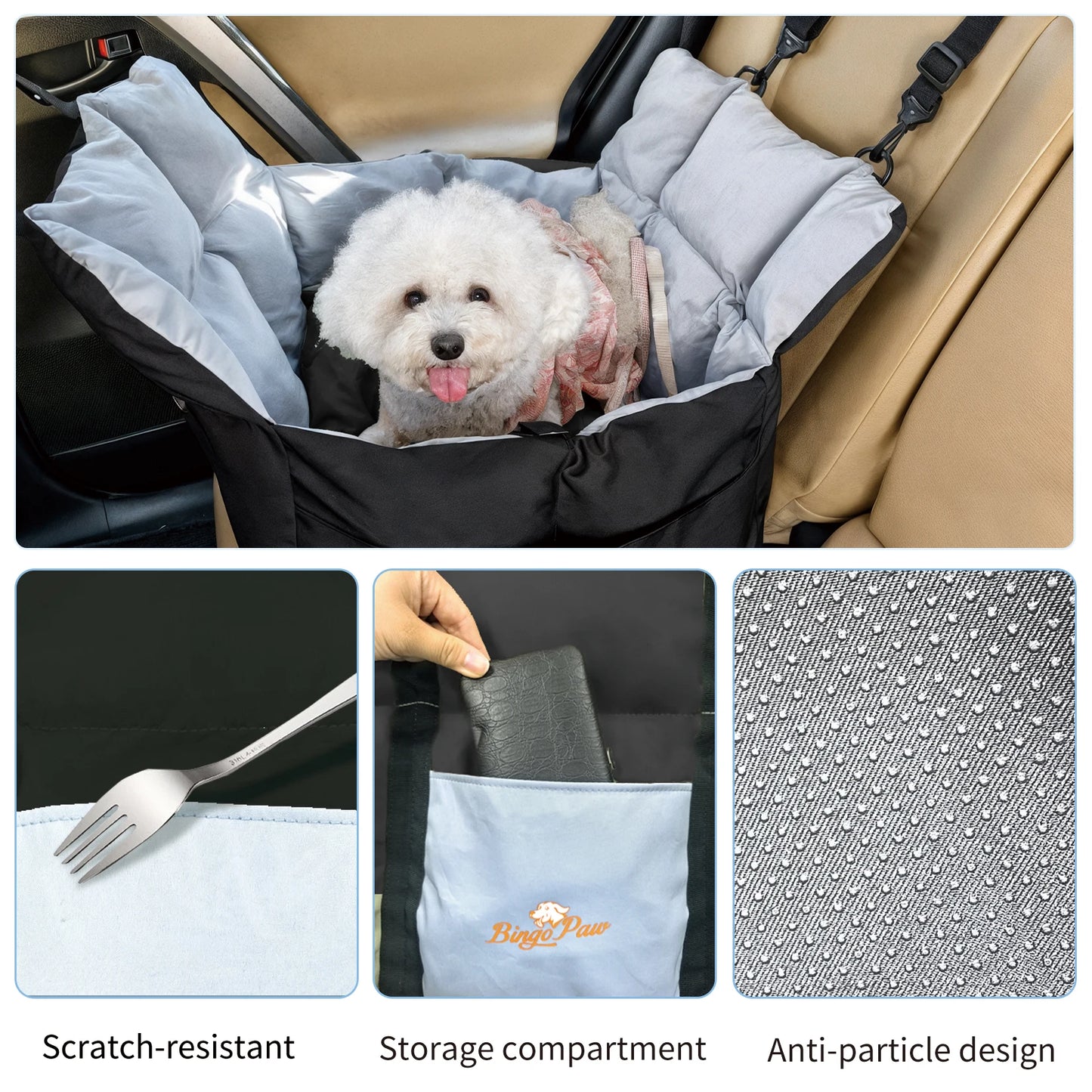 Dog Car Seat Travel Bed Carrier For Small Dogs Up To 10 Kg Clip-On Leash